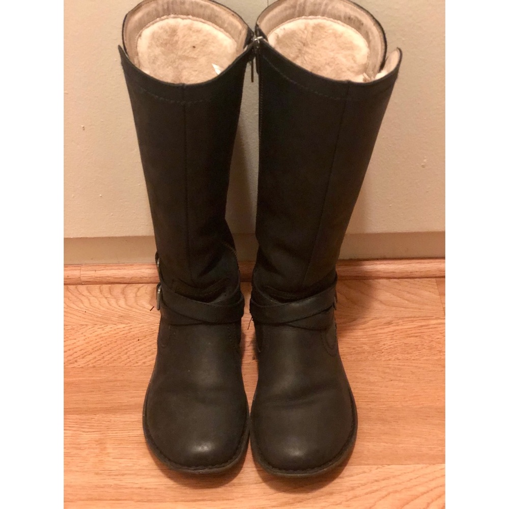Black leather UGG boots
